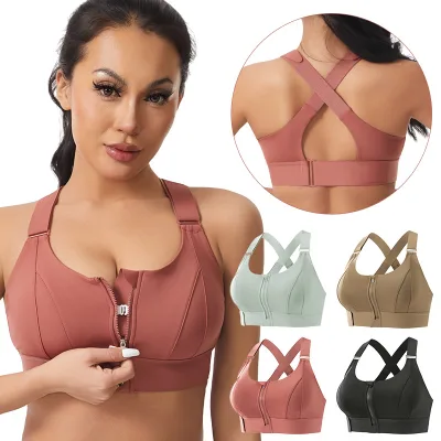 Hot Sale Plus Size Women Zipper Sports Bra Adjustable Buckle Yoga Top Beauty Back Gym Fitness Breathable Workout Bra for Women