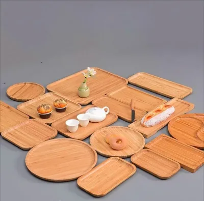 Classic Bamboo Fruit Plate Tableware Set Eco-Friendly Wood Customizable Logo for Hotel Presentations Custom Engraving Technique