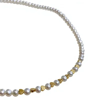 Ehao Jewelry 18K Gold Freshwater Pearl Round White Love Heart Shape Small Clavicle Stacked Chain Women's Necklace