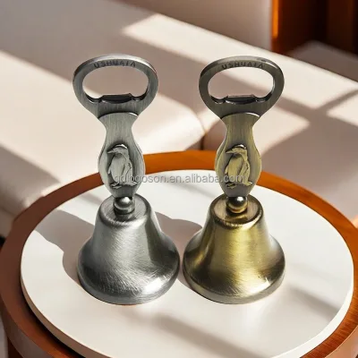 Retro Argentina Ushuaia Penguin Metal Antique Dinner Bell Custom Printed Logo Souvenir Bell with Bottle Opener for Gifts