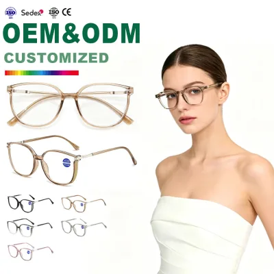 New Fashion Anti-Blue Light Presbyopia Glasses for Women Fashion Large Frame with Clear Brown Purple Grey PC Material
