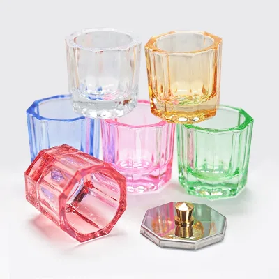 Crystal Glass Acrylic Powder Liquid Nail Cup Colorful Clear Dappen Dish Lid Bowl Cup Holder Container Equipment Nail Art Tools
