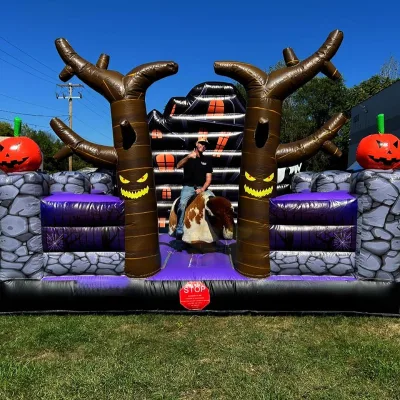 Halloween Pumpkin Inflatable Rodeo Bull Game Hallowmas Inflatable Bull Ride Game Inflatable Bull Game for Adult Indoor Outdoor