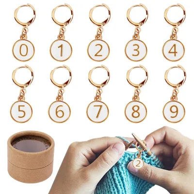 Metal Number Stitch Markers Gold Enamel Digital Needle Recorder Buckle Knit Crochet Sweater Weaving Accessories DIY Portable