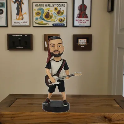 Handmade Resin Guitarist Bobblehead Statue, Interactive Nodding Head Figurine for Music Studio Decor, Rock Fan Collectible
