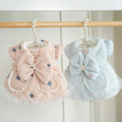Pet Dog Winter Coat Keeping Warm Cozy Padded Lining Bowknot Design Simple Princess Style Skirt Corgi Teddy Bear XL