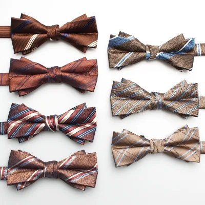 New Fashionable Coffee Bow Tie Men's Double Layered Multi Styles Wedding Bowtie Wholesale