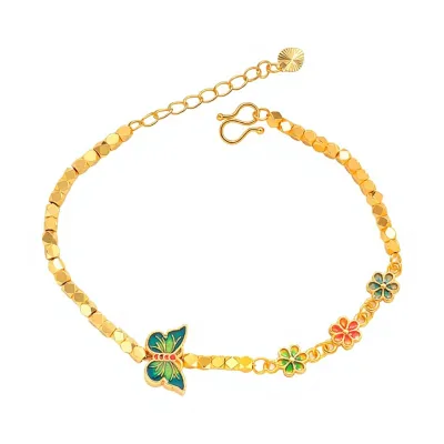 Women's Same Style Xiaohongshu Three-flower Bracelet Featuring Broken Gold butterfly Motifs Sand Gold Enamel Accentsstylish
