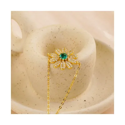 925 Sterling Silver Natural Stone Bracelet Cute Sunflower-Style Emerald Couples Bracelet for Parties and Gifts