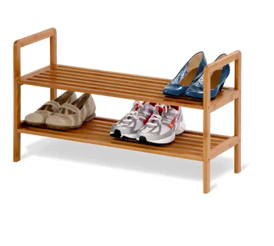2024 Un-Folding 2 Tier Shoes Rack Feet Legs Bamboo Shoes Rack Customized 2 Layer Shoes Storage Living Convertible Room