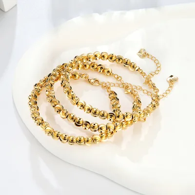 NYH Vintage Minimalist Gold Plated Beaded Bangle Set Adjustable Copper Round Fine Bead Cuff Bracelet for Women