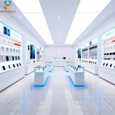 Hontay Customized Digital Display System Vertical LED Lighting Glass Showcase Durable Heavy Duty for Luxury Tech Store