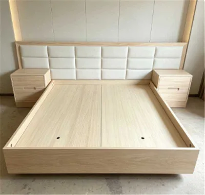 Premium Factory Direct Wholesale Customizable Soft Fabric Upholstered Natural Style Solid Wood Platform Bed for Bedroom