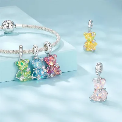 Dreamy Multi Color Cute Bear DIY Pendant Accessories Sweet S925 Silver Bracelet Necklace Beads