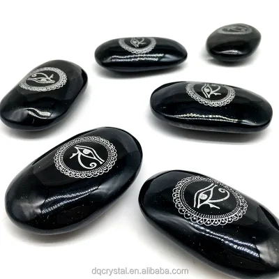 Wholesale Natural Crystal Crafts Obsidian Plam Polished Healing Crystal Stone Pattern Obsidian Palm for Decoration