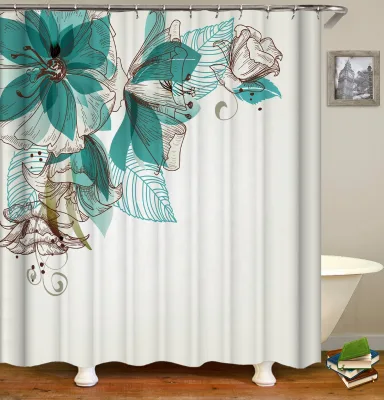 Modern Design Polyester Washable Print Fabric Bathroom Shower Curtain Set Premium Quality Customizable Curtain for Your Bath