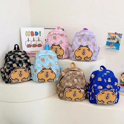 Capybara Print Large Capacity Waterproof School Backpack for Girls Hot-Selling Cross-Border Cute Design for Elementary Students