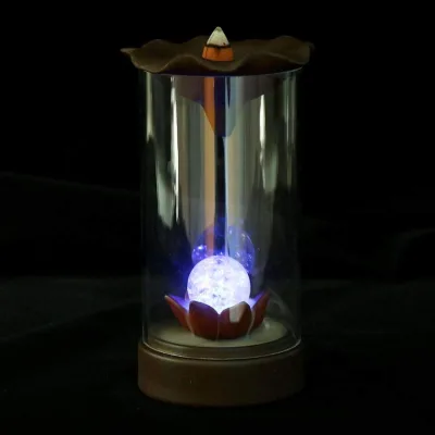 Backflow Incense Burner Incense Holder Antique Ceramic Acrylic Creative LED Light Lotus Cone Burner