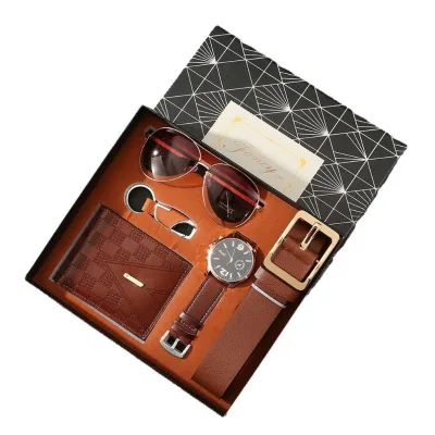 Cross-border Gift Set for Men: Wallet, Belt, Quartz Watch, Sunglasses, Souvenir Gifts for Christmas and Valentine's Day