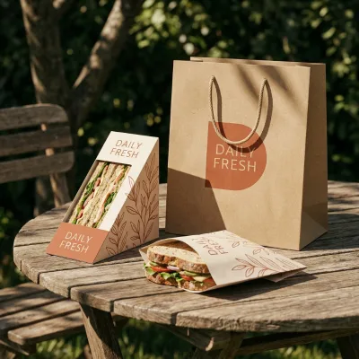 Terracotta Leaf Kraft Wedge Sandwich Box Wrap Pouch Rope Tote for Garden Fresh Cafes and Food Stores