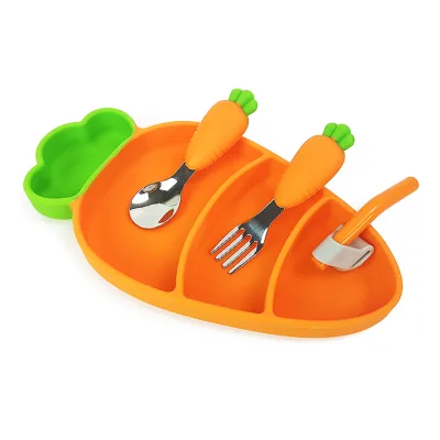 Silicone Carrot Shape Baby Plate Silicone Toddler Baby Feeding Plate Silicone Baby Plate With Suction