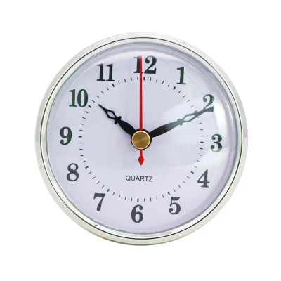 80mm Diameter Plastic Clock Insert with Arabic Numeral Dial Quartz Movement AA Battery Silver Trim Mini Insert Clock