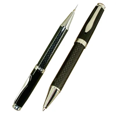 ACMECN 2pcs / Lot Carbon Fiber Ball Pen and Pencil Sets Twist Action Metal Heavy 0.7mm Automatic Pencil Luxury Black Pen Sets