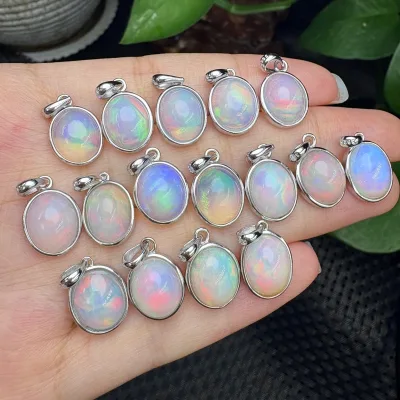Hot Sales Natural Opal Cabochon Drop Pendant 925 Silver Set Crystal Rhinestone Bestseller Live Streaming for DIY Gift