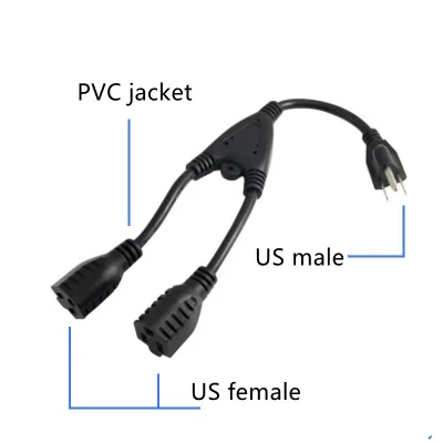 USA Nema 3 Pin Mains Plug in Splitter Power Cable to 2 X Female 3 Pin Nema USA Sockets