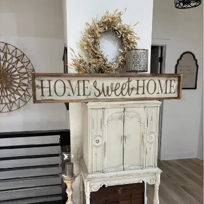 Rustic Farmhouse Eco-Friendly Rectangle Wood Sign Distressed Cottage Wall Art Home Sweet Home