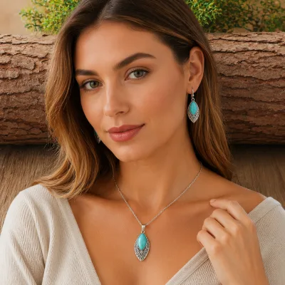 Vintage Alloy Earrings & Necklace Set with Inlaid Turquoise Horse Eye Shape Everyday Wear and Parties Charms for Jewelry Making