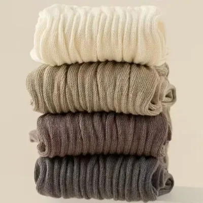 Wholesale Custom Women Pleated Slouch Crew Socks Solid Color Casual Stackable Breathable Anti-Slip Knitted