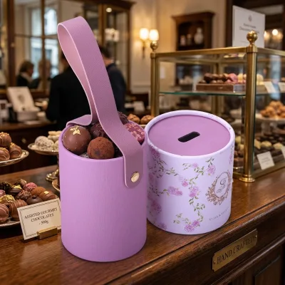 Custom High End Cylinder Paper Brown Craft Luxury Empty Tube Chocolate Packing Box for Truffle Bonbon Packaging