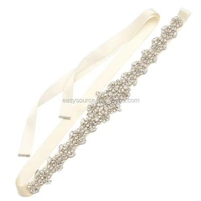 RE5024 Silver Gold Rose Gold Bridal Crystal Belt Applique Diamante Sash for Wedding Dress