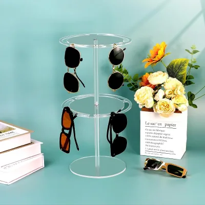 Transparent Acrylic Sunglasses Storage Rack Single-Tier Rotating Double-Layer Glasses Display Stand Easy Standing Type