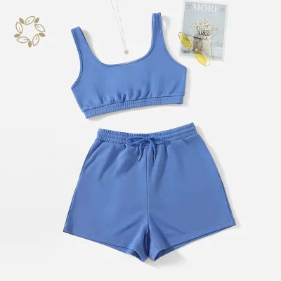 Summer Womens Crop tank Top and Track Shorts Set Organic Bamboo Track Shorts Set for Women Sustainable Shorts Tracksuit Set