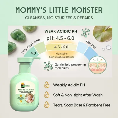 MOMMY'S LITTLE MONSTER Natural Gentle Ingredient 2 in 1 Tear Free Baby Shampoo Body Wash for 0-3years Baby Sensitive Skin