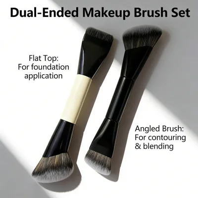 Eco-Friendly Vegan Dual-Ended Makeup Brush Set 2-in-1 Foundation Contour Brush Professional Cosmetic Tool Kit with Custom Logo