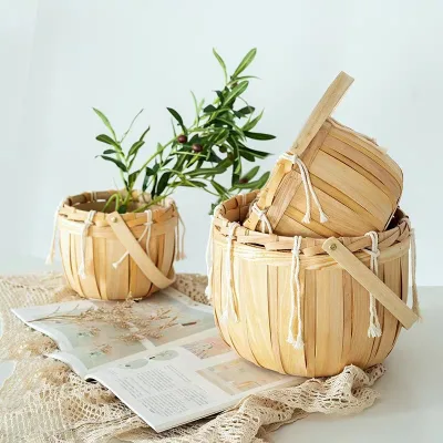 Children Toy Storage Basket Bohemian Fringe Storage Frame Wood Chip Woven Picnic Holiday Gift Basket