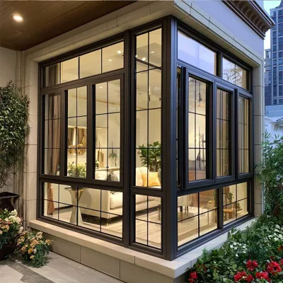 Sunnysky Impact Resistant Aluminum Bay Windows AAMA Standard Laminated Glass Hurricane Proof Premium Villa House Entrance