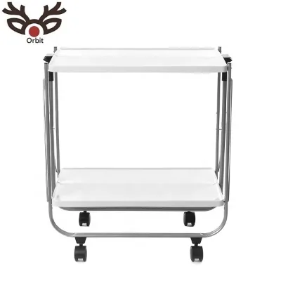 Orbit GO-2041R Modern Wood Panel 2-Tier Folding Bar Cart Utility Cart