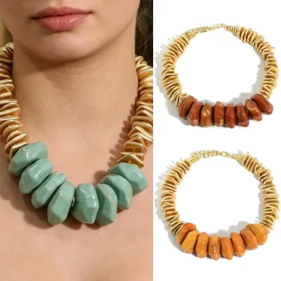 New Boho Style Chunky Acrylic Resin Statement Choker Handmade Adjustable Retro Tribal Necklace for Women Jewelry Wholesale