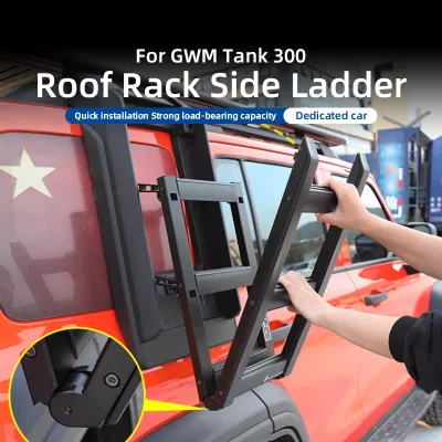 Tank 300 HI4T Hybrid Aluminum Black Side Folding Climbing Ladder + Roof Rack Basket Rear Window Border Version