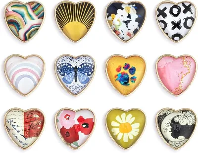 Custom Art Patterned Heart Shaped Pins for Employee Teacher Volunteer Ship Quickly