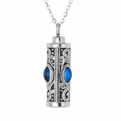 Halskette New Design Keepsake Flower Carving Cylinder Urn Necklace Stainless Steel Mens Cremation Jewelry for Human Ashes