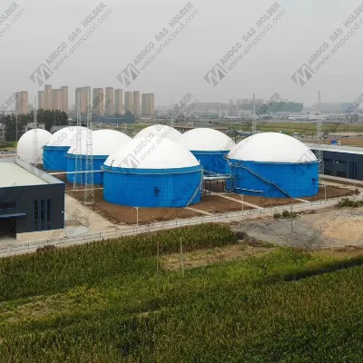 AMOCO 7 Sets of Double Membrane Gasholder Mounted for Biogas Generation Plant From Sewage Wastewater Treatment Plant