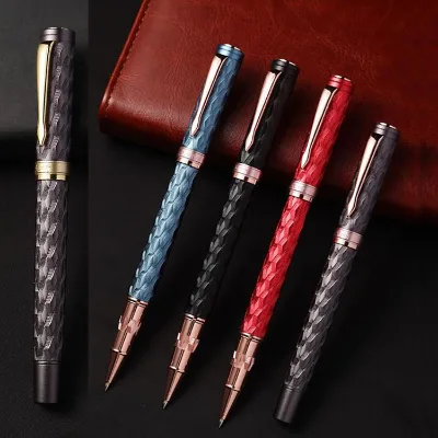 NM-140 Custom Logo Multi Color Refillable Gel Ink Roller Ball Pen 0.7mm Tip Luxury Aluminum Diamond Pattern Office Supplies
