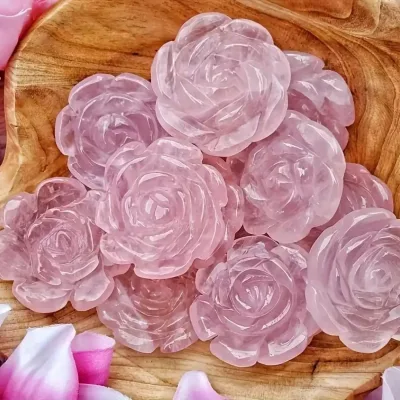Hand Carved Engraved Natural Cherry Blossom Agate Crystal Flower Rose with Customizable Brand