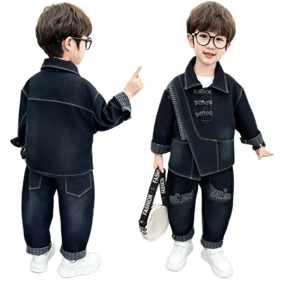 Internet-famous Eye-catching Boys' Pants Suit Spring Autumn Fashionable Leisure Style Cotton Blend Softening Treatment Kids'