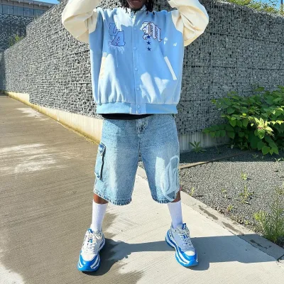 Fashion Design Vintage Plus Size Cargo Shorts Multi Pocket Baggy Distressed Men Denim Jorts Acid Wash Denim Shorts
